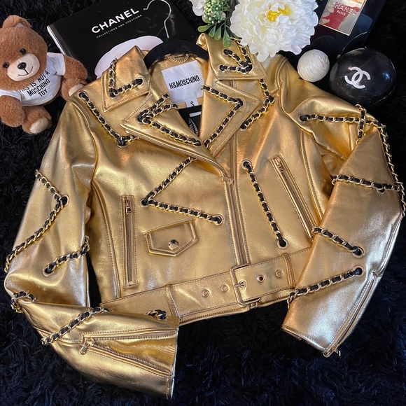 Moschino x Limited Edition Gold Genuine Leather Jacket with Chains - Picture 4 of 10